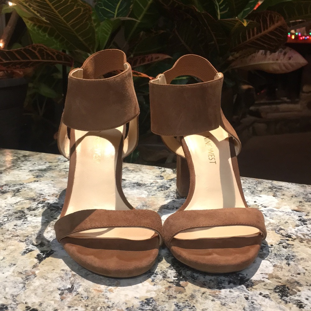 Brown suede block heels